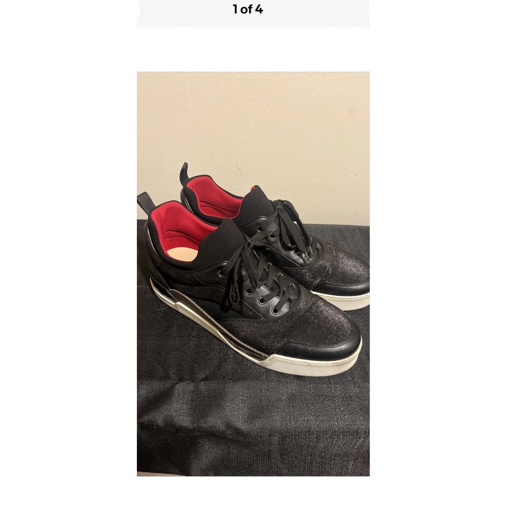 Christian Louboutin Aurelien Mens Black Leather‎ Glitter Low Top Sneakers
